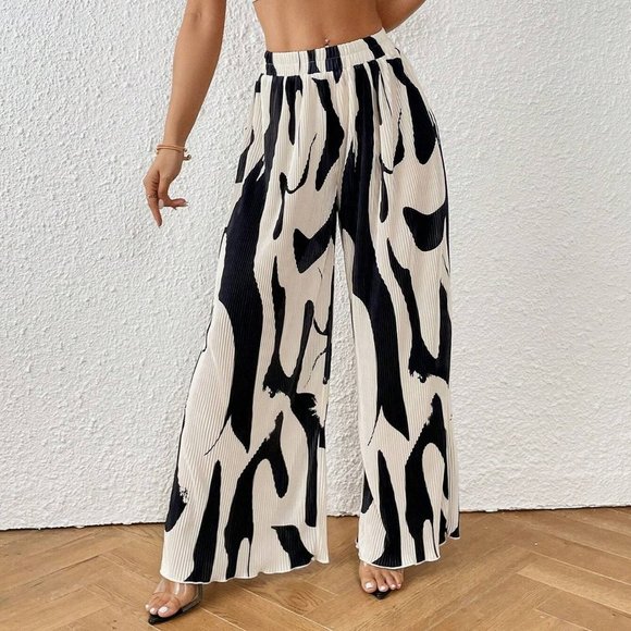Black & White Boho Womens Graphic Print Halter Top & Wide Leg Pants - Picture 4 of 5